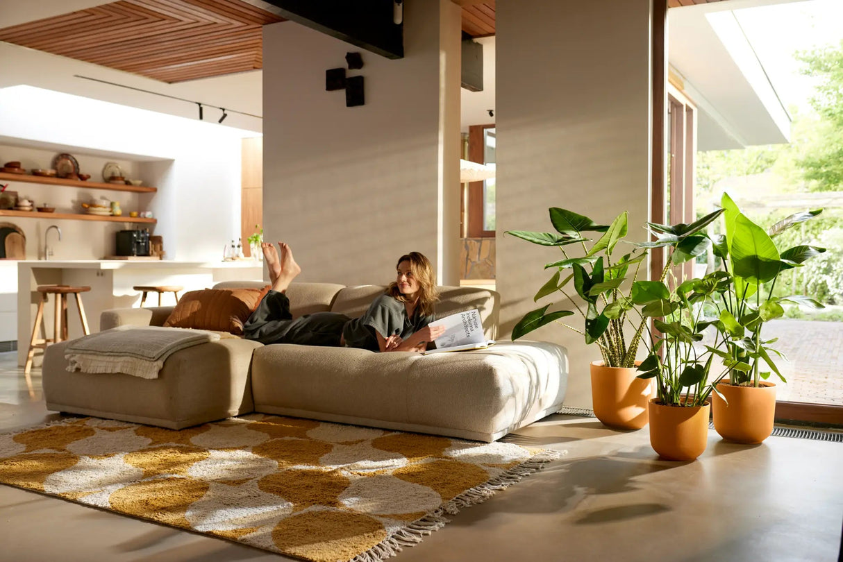 Elho 30cm Amber Yellow Jazz Round Recycled Plastic Pot - Old Railway Line Garden Centre