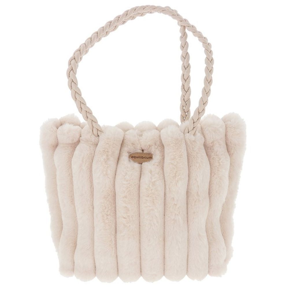 Equilibrium Faux Fur Striped Handbag - Cream