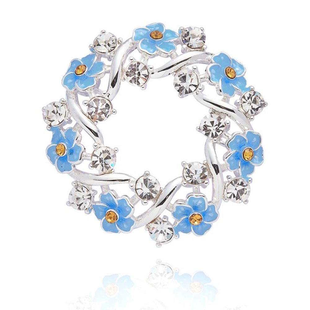Equilibrium Forget Me Not Silver Plated Circle Brooch