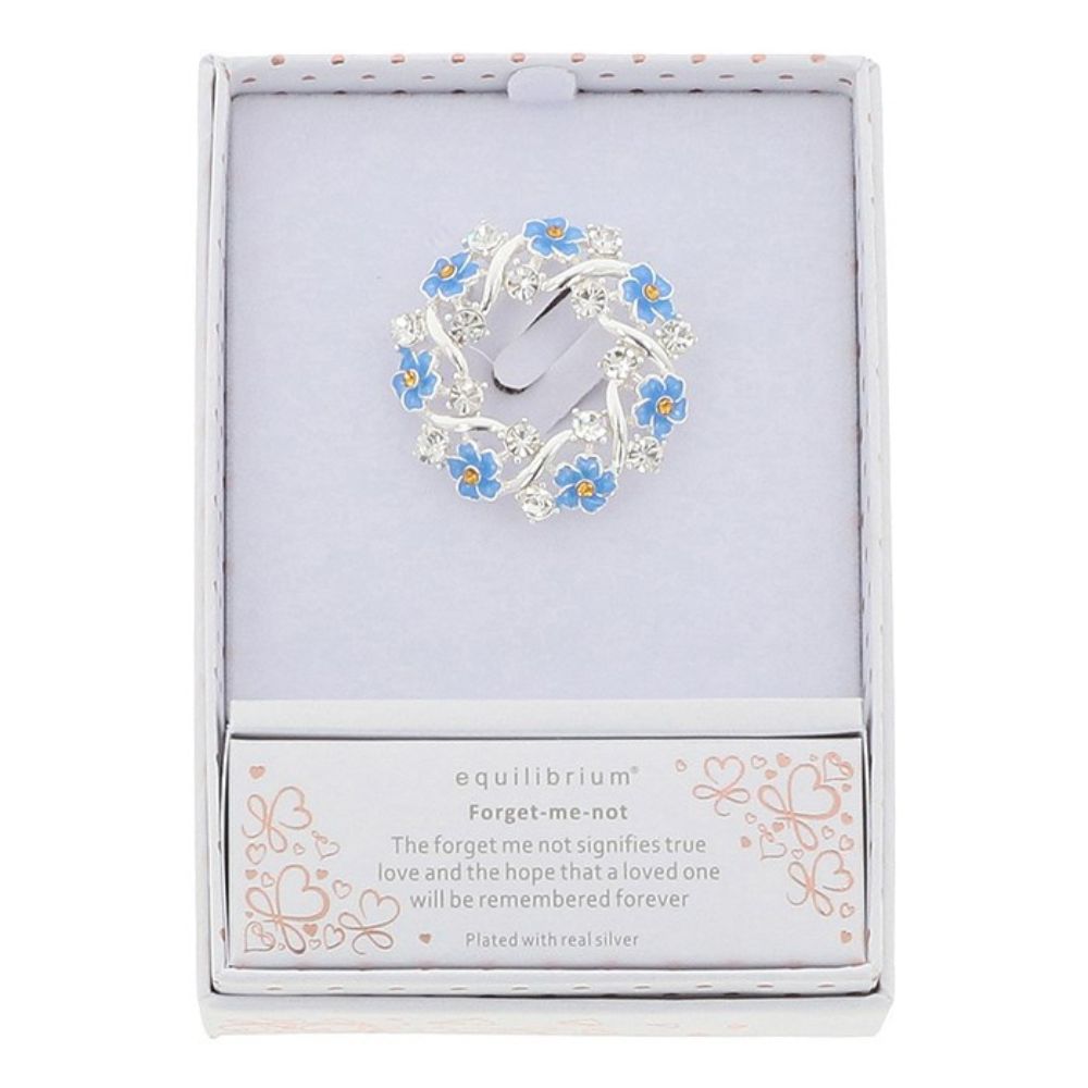 Equilibrium Forget Me Not Silver Plated Circle Brooch