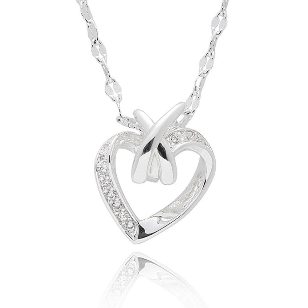 Equilibrium Kiss Contemporary Heart Necklace - Silver