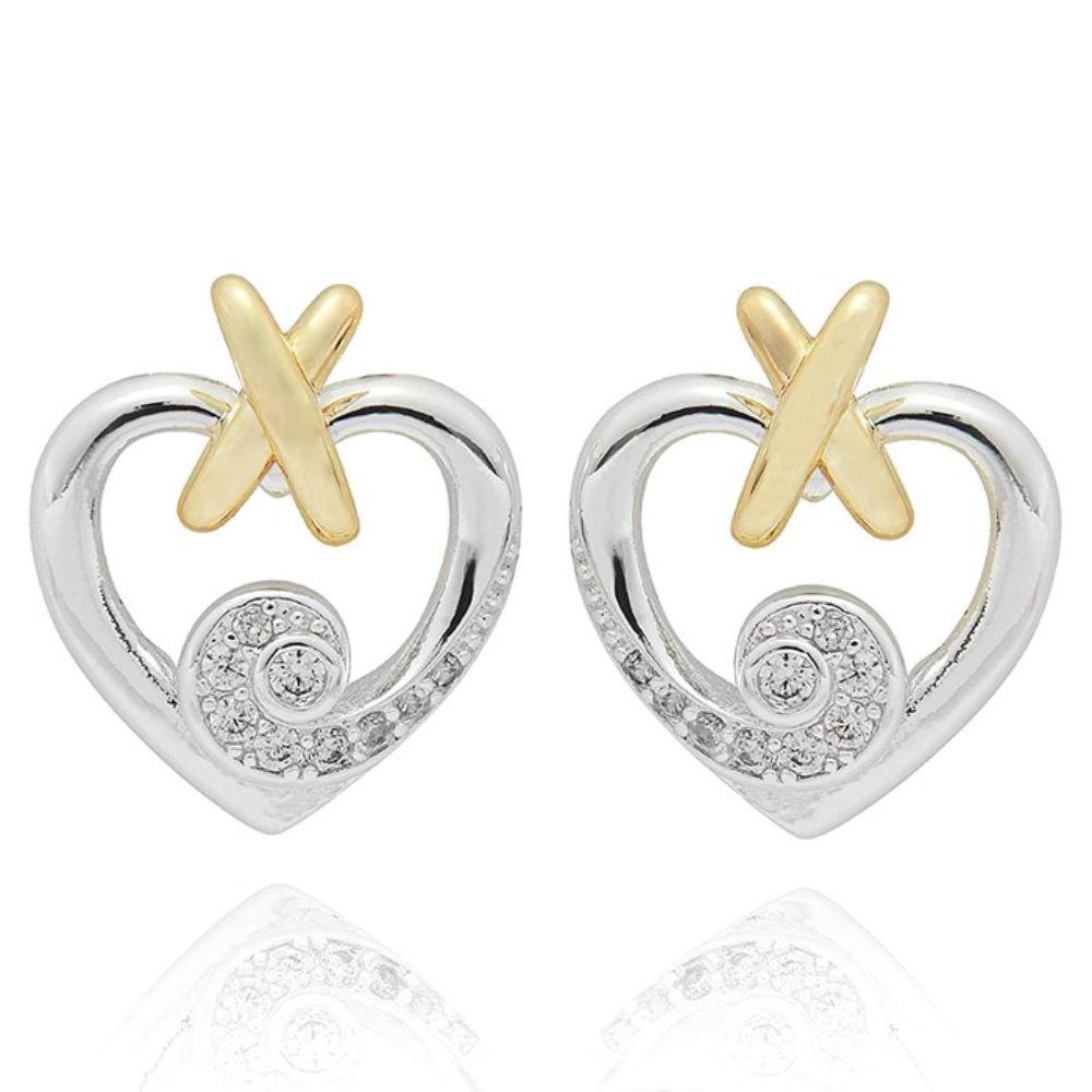 Equilibrium Kiss Suspeneded Heart Two Tone Earrings - Old Railway Line Garden Centre