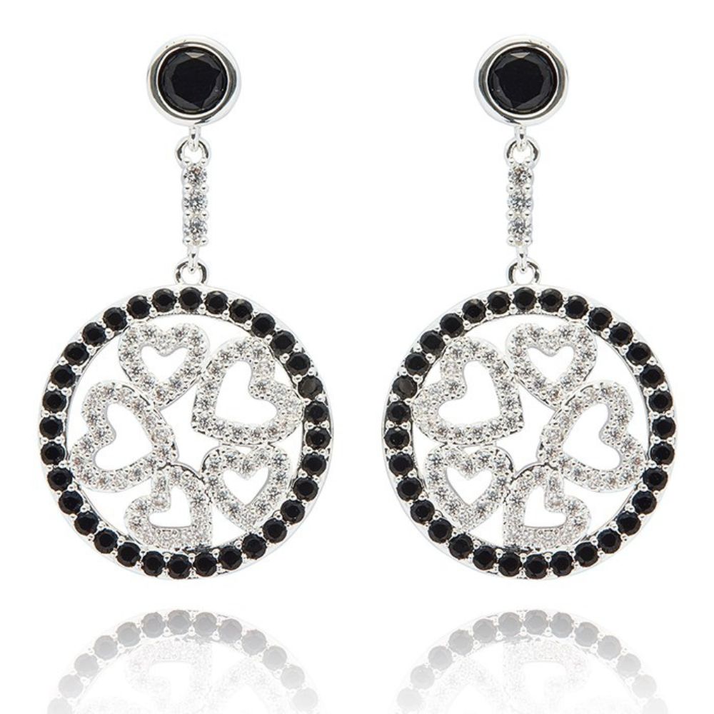 Equilibrium Monochrome Circle of Hearts Silver Plated Earrings