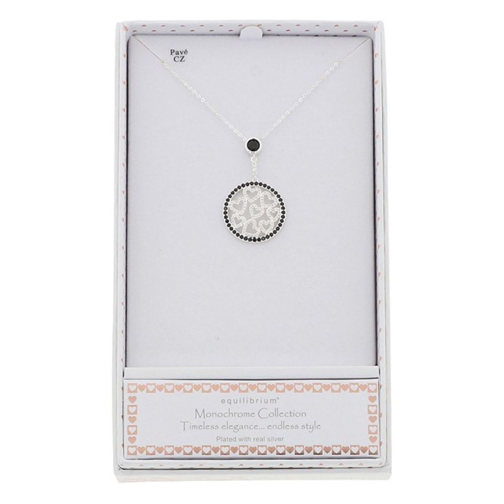 Equilibrium Monochrome Circle of Hearts Silver Plated Necklace