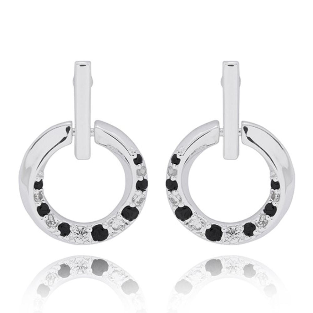 Equilibrium Monochrome Circle Silver Plated Earrings
