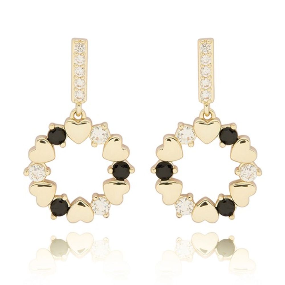 Equilibrium Monochrome Sparkle Heart Gold Plated Earrings