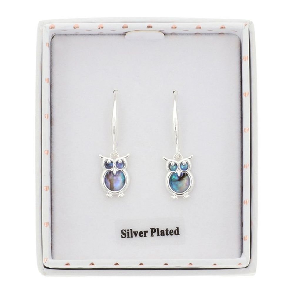 Equilibrium Paua Shell Owl Drop Earrings - Silver - Old Railway Line Garden Centre