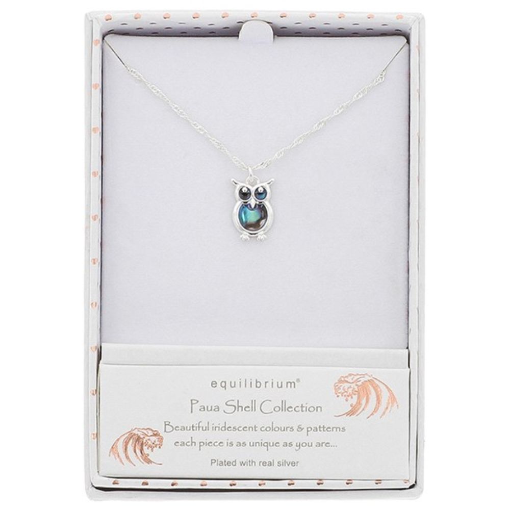 Equilibrium Paua Shell Owl Necklace - Silver
