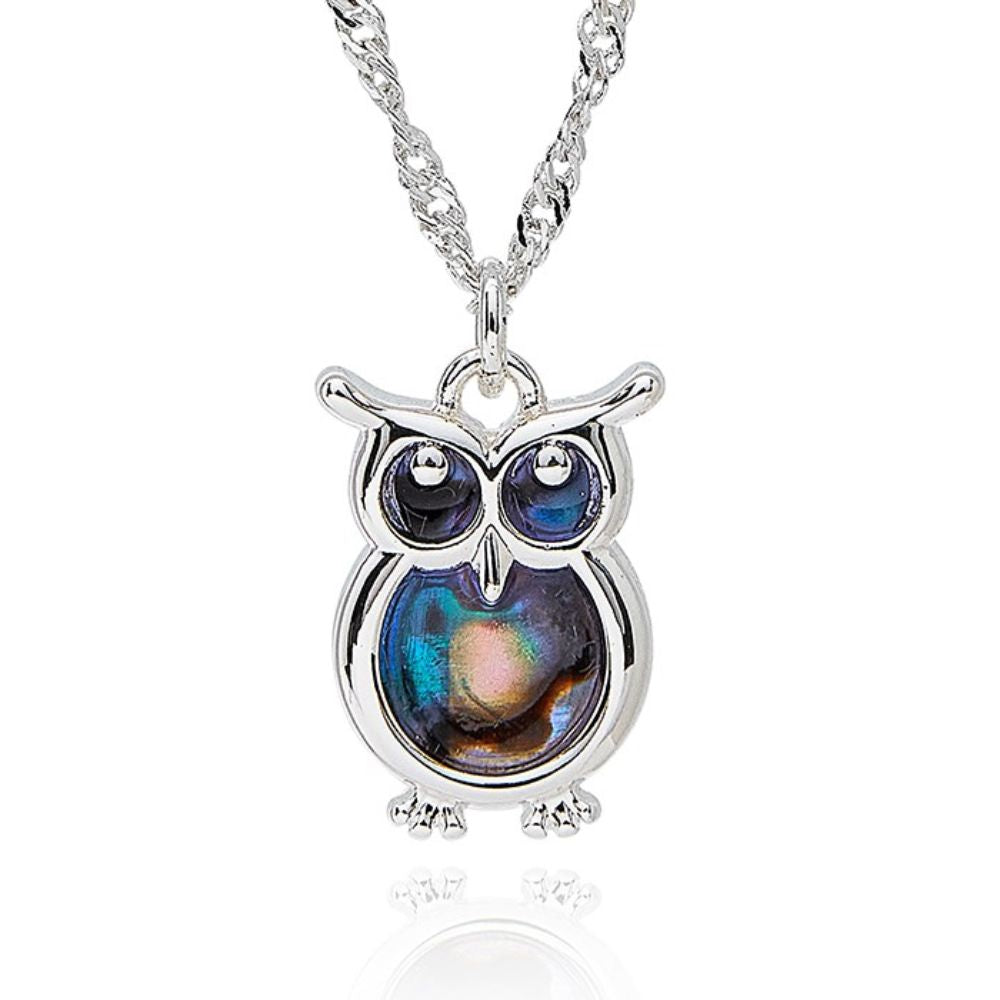 Equilibrium Paua Shell Owl Necklace - Silver