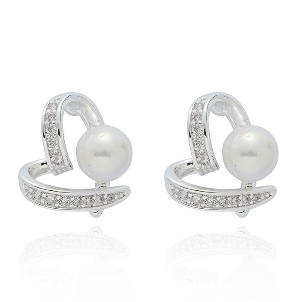 Equilibrium Pearl Crossover Heart Silver Plated Earrings