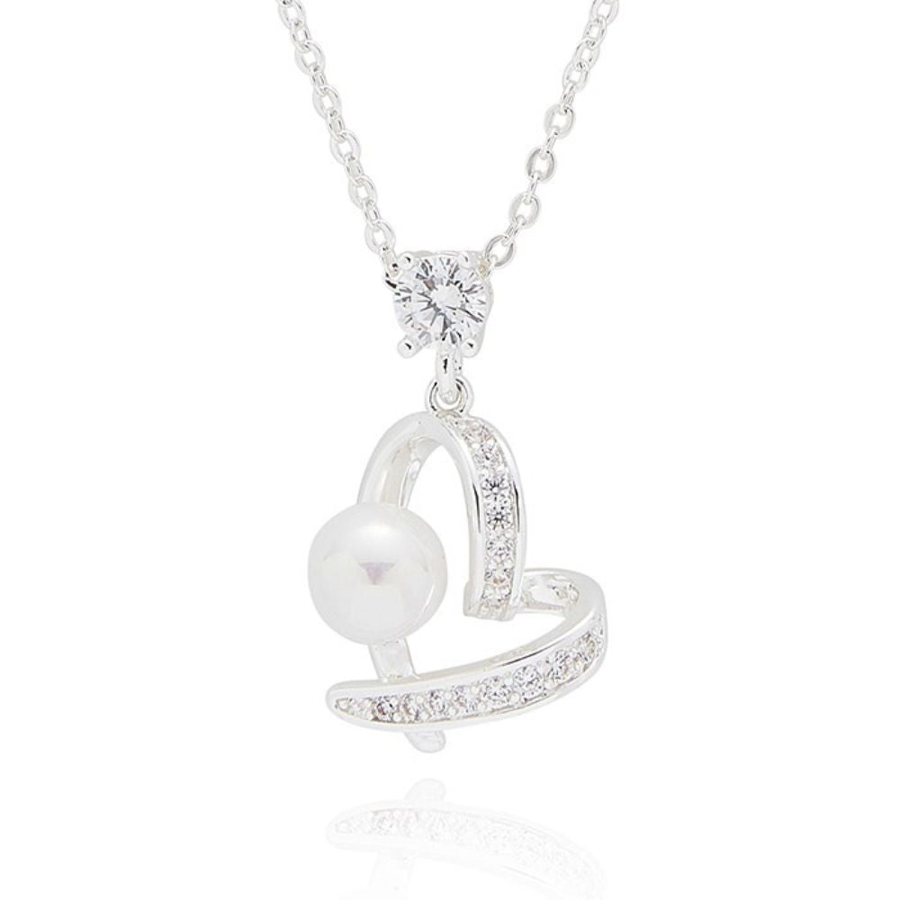 Equilibrium Pearl Crossover Heart Silver Plated Necklace