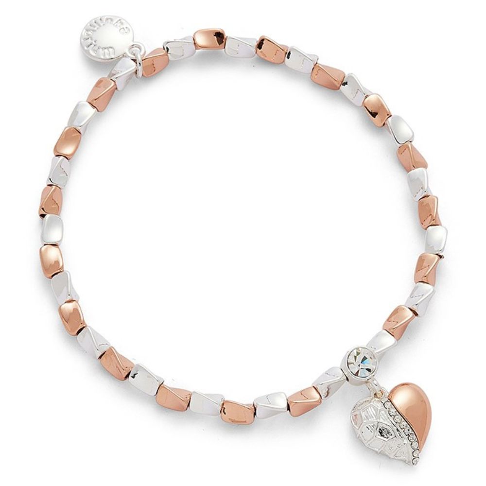 Equilibrium Polished Two Tone Textured Heart Bracelet