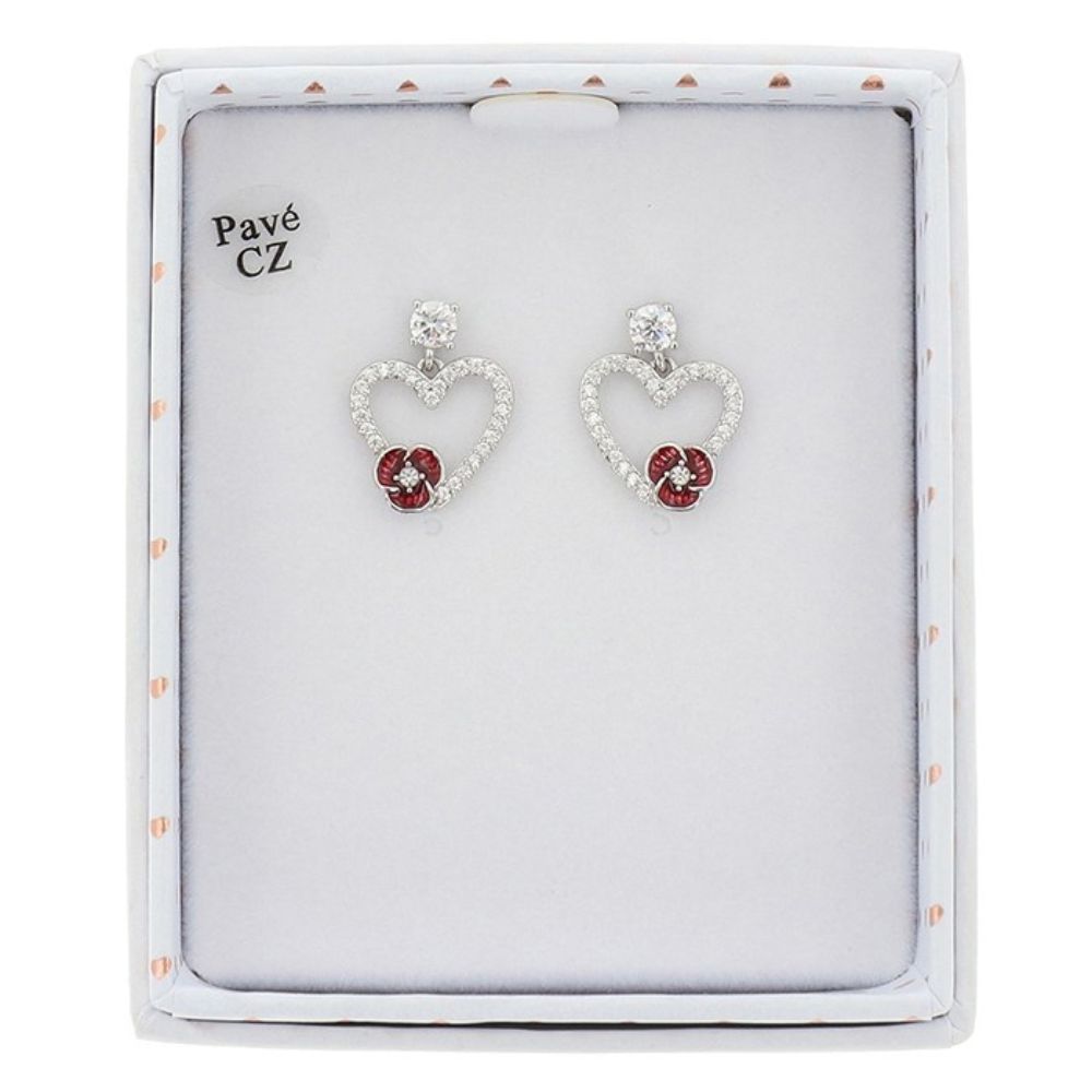 Equilibrium Poppy Sparkle Heart Stud Earrings