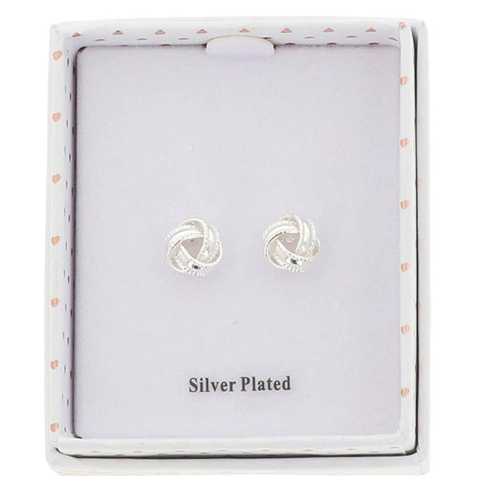 Equilibrium Twisted Bliss Glam Knot Silver Plated Earrings