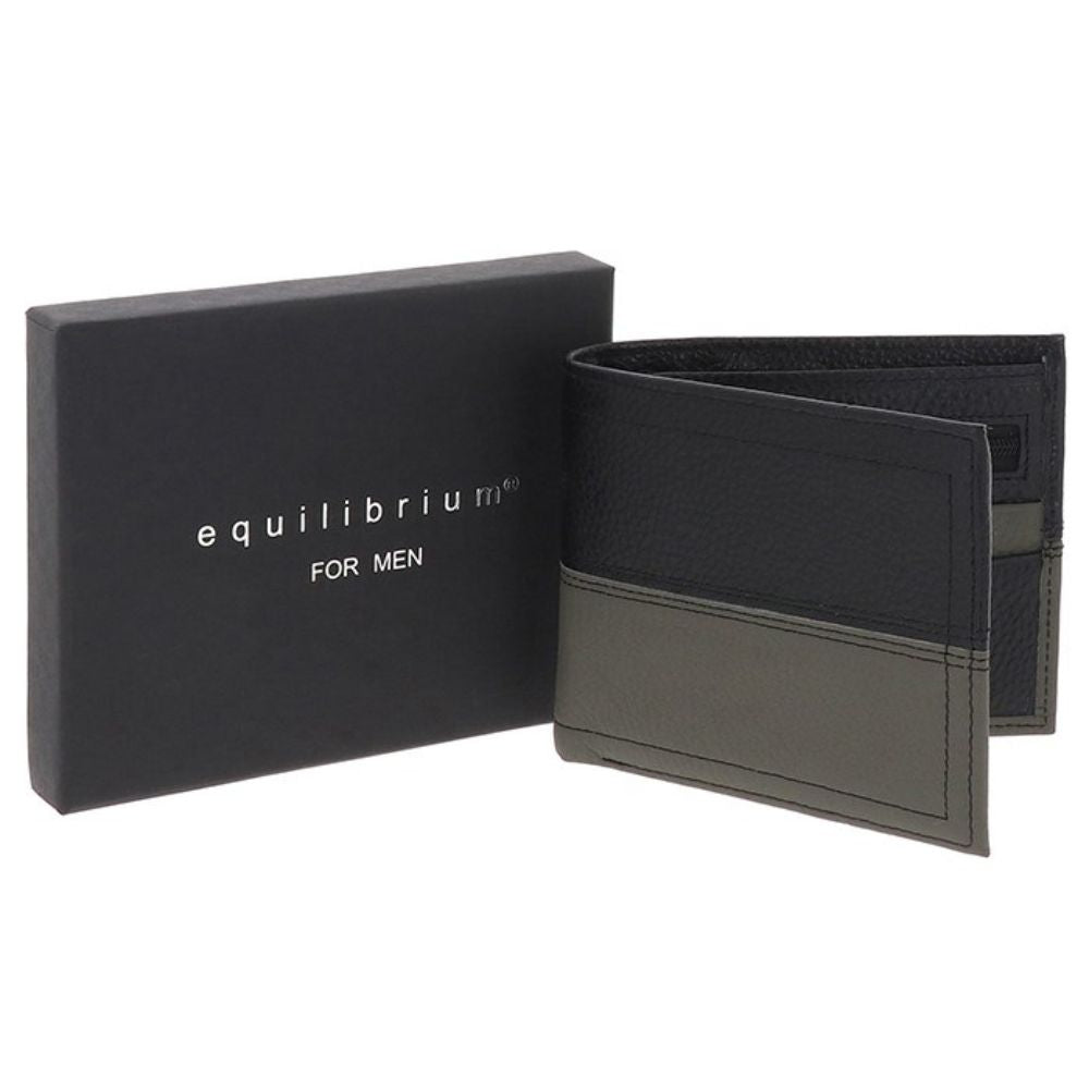 Equilibrium For Men Two Tone RFID Lther Wallet Black/Grey