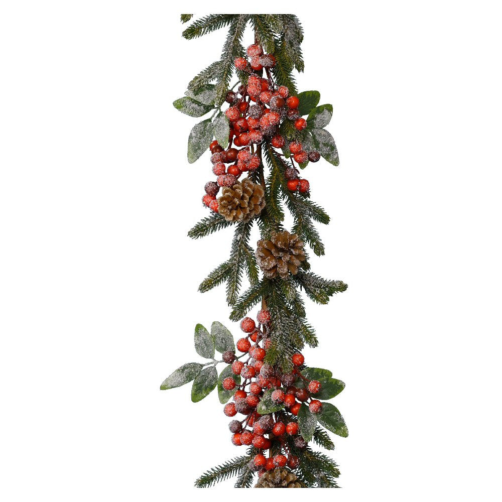 Everlands 176cm Frosted Red Berries & Pinecones Garland