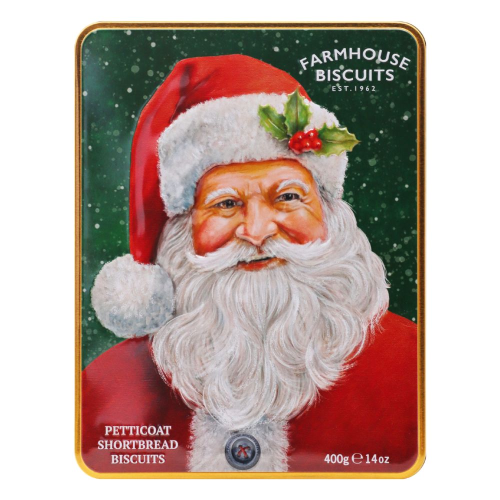Farmhouse Biscuits 400g Santa Portrait Square Tin