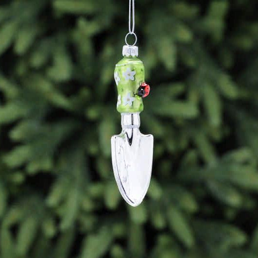 Festive 11cm Glass Garden Trowel Hanging Decoration - Silver