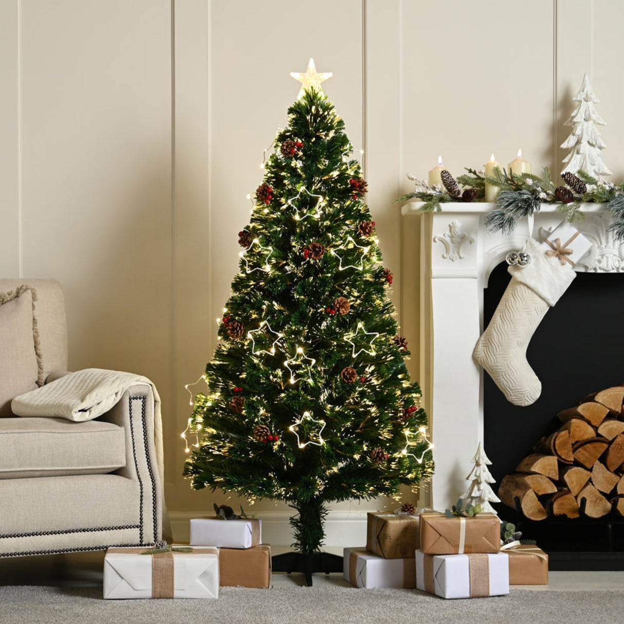 Festive 120cm Dewdrop Star Fibre Optic Christmas Tree