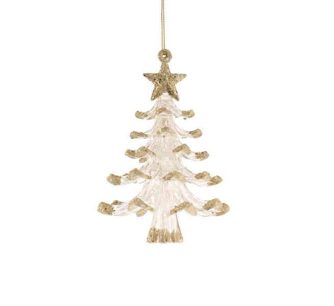 Festive 12cm Clear & Gold Acrylic Christmas Tree Hanging Decoration