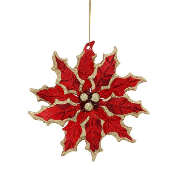 Festive 12cm Holly Leaves Shining Hanging Decoration - Red/Gold