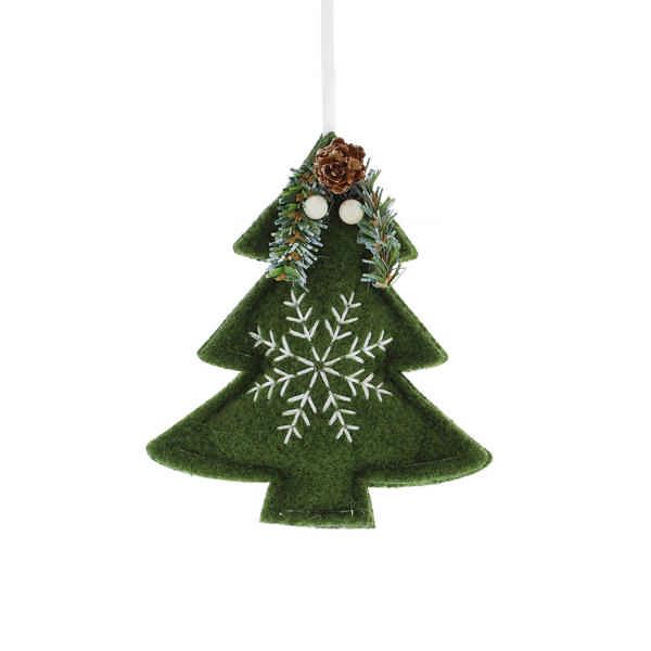 Festive 13cm Felt Christmas Tree Hanging Decoration - Green