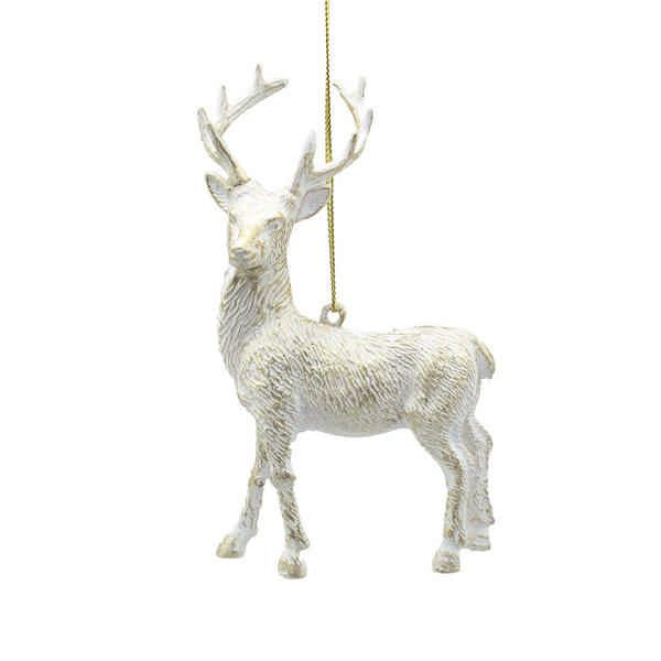 Festive 13cm Reindeer Hanging Decoration - White/Gold