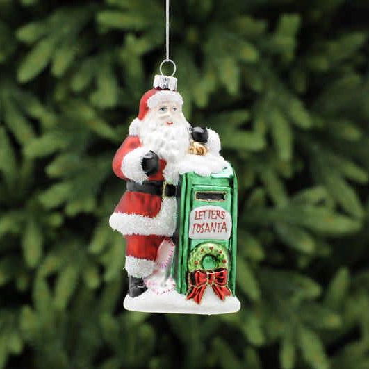 Festive 14cm Glass Santa & Mail Box Hanging Decoration