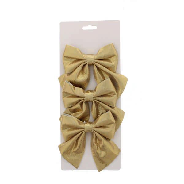 Festive 15cm Bow Clip Tree Decoration - Gold - (Pack of 3)