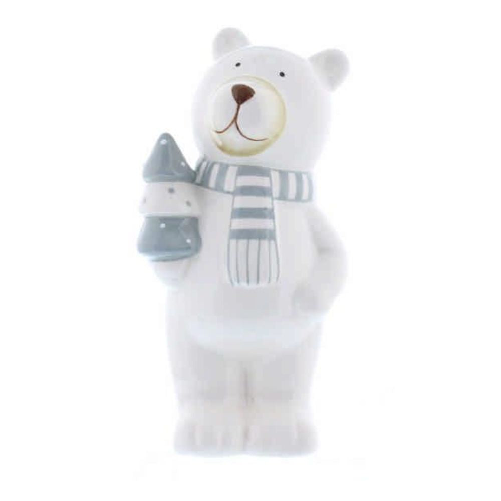 Festive 18cm White Bear with Scarf Ornament
