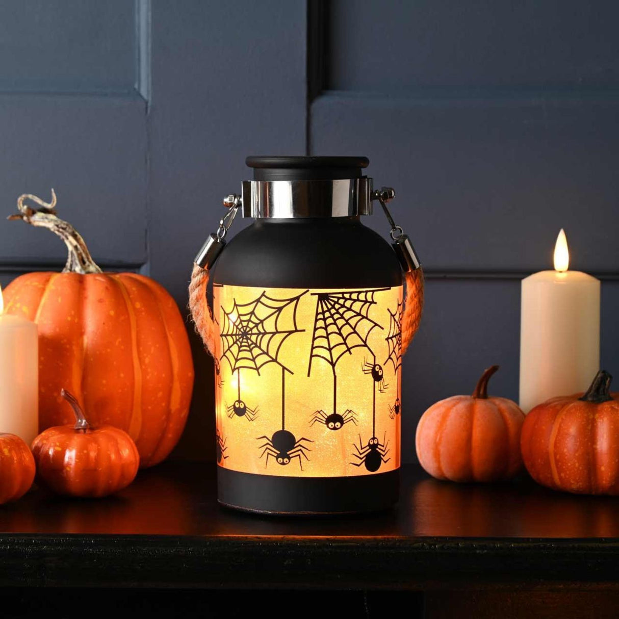 Festive 19cm Lit Glass Orange Halloween Jar