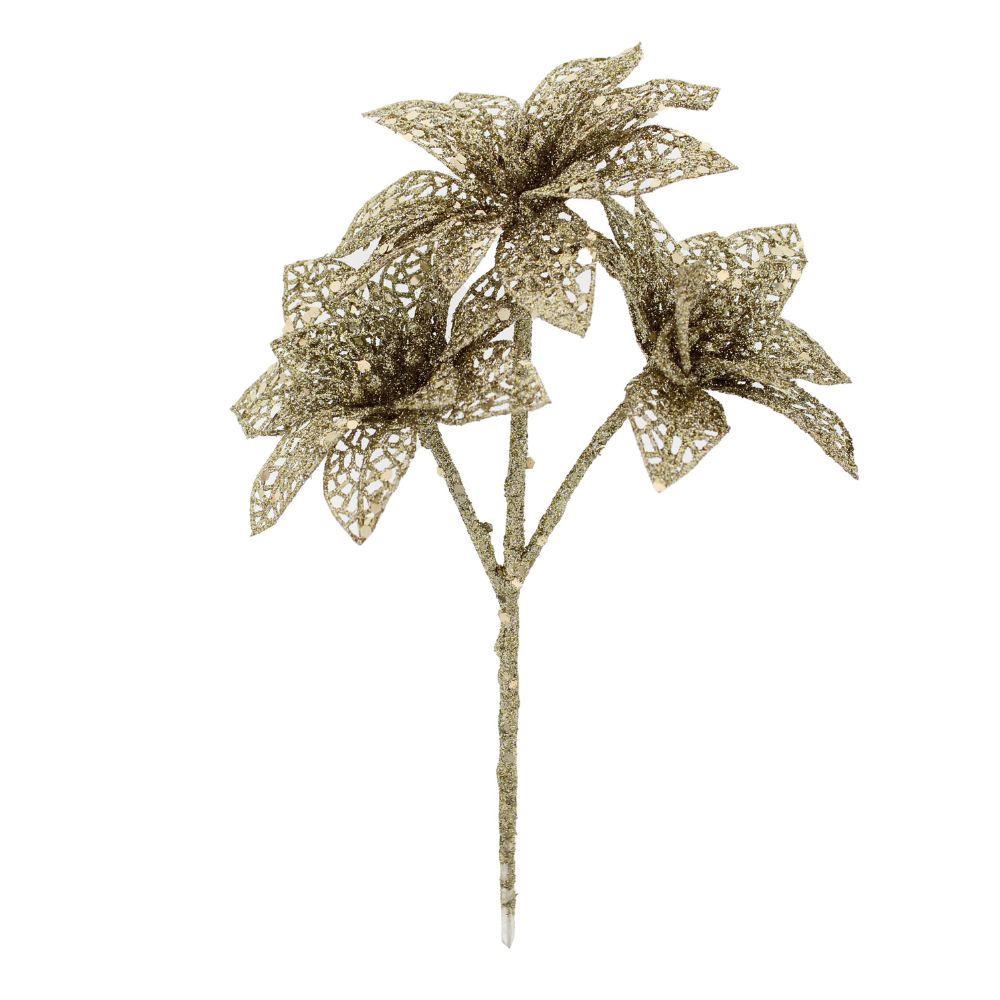 Festive 22cm Champagne Gold Foil Poinsettia Pick Christmas Decoration