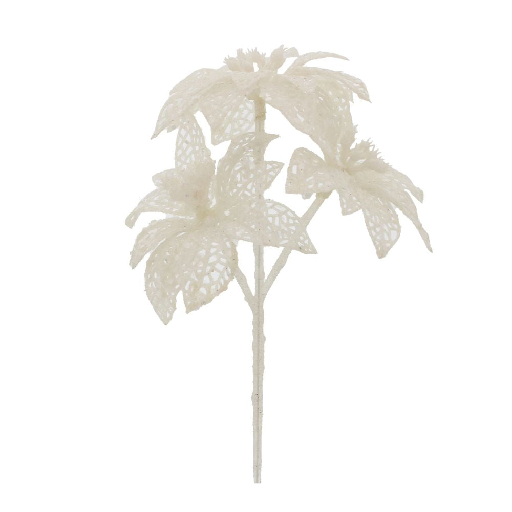 Festive 22cm White Glitter Poinsettia Pick