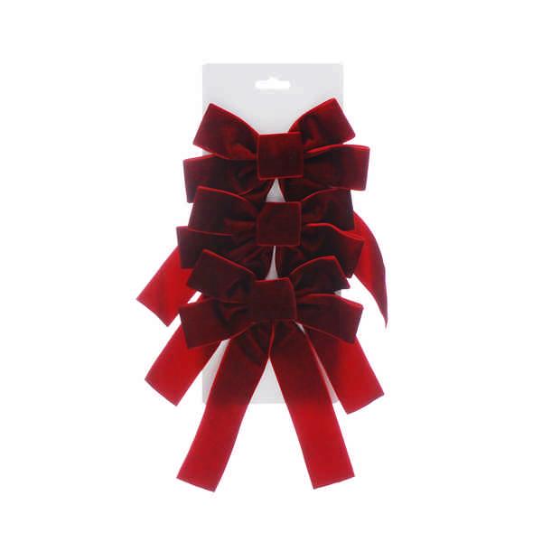 Festive 24cm Velvet Bow Clip Tree Decoration - Burgundy - (Pack of 3)