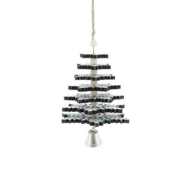 Festive 24cm Wooden Snowflake Christmas Tree Hanging Decoration - White