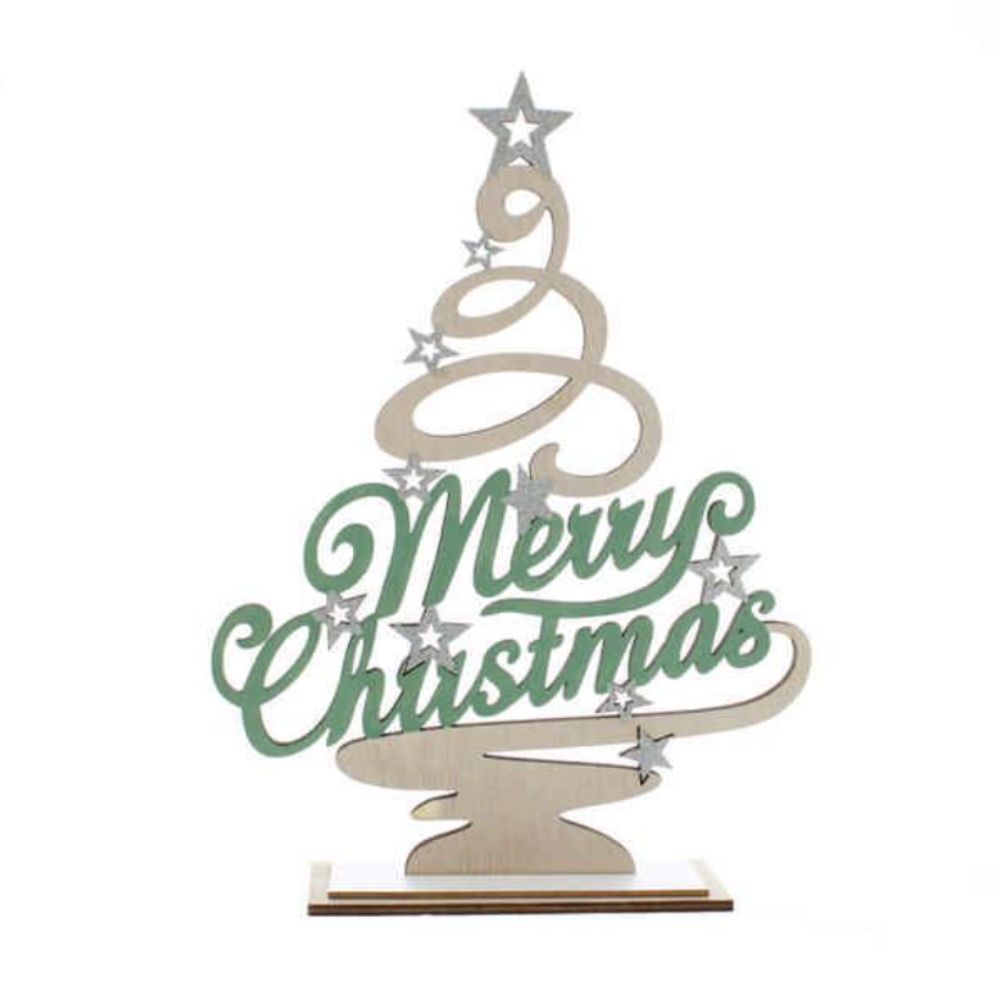 Festive 29cm Wooden 'Merry Christmas' Christmas Tree Ornament