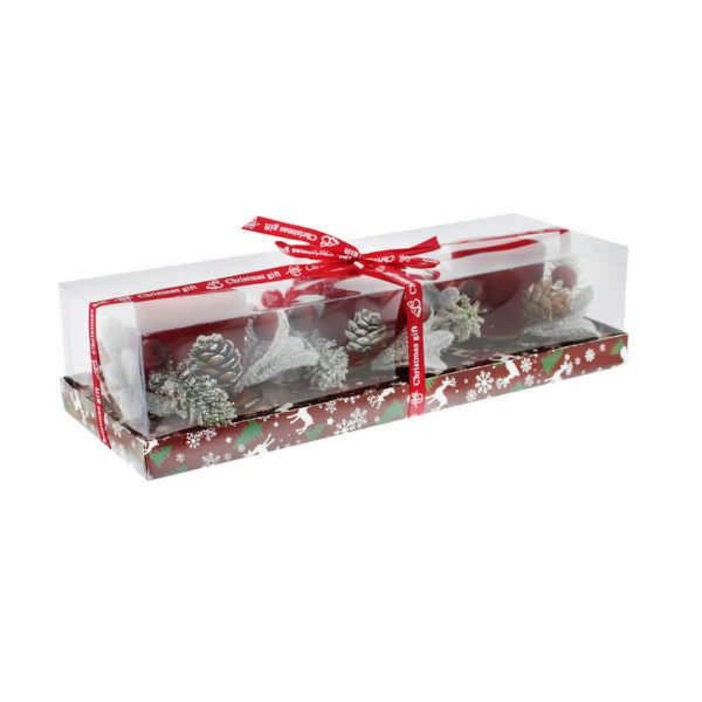 Festive 30cm Triple Set Red Berry Candle Holders