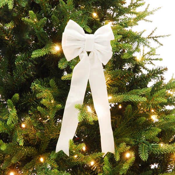 Festive 32cm Velvet Glitter Ribbon Hanging Decoration - Silver