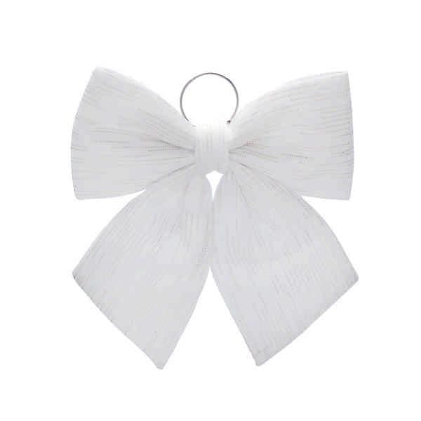 Festive 34cm Large Bow Hanging Decoration - White/Gold