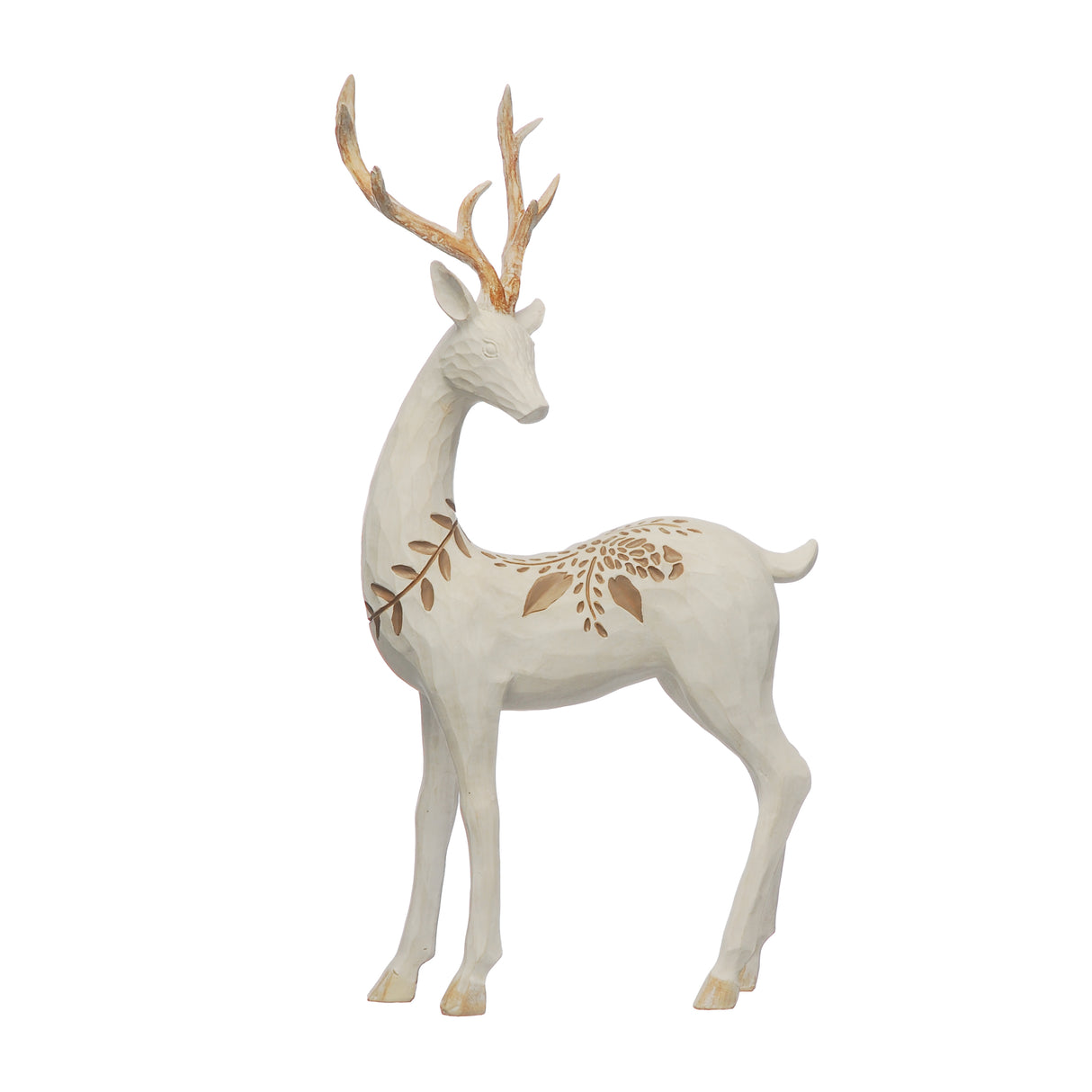 Festive 40cm White Resin Standing Reindeer Christmas Decoration