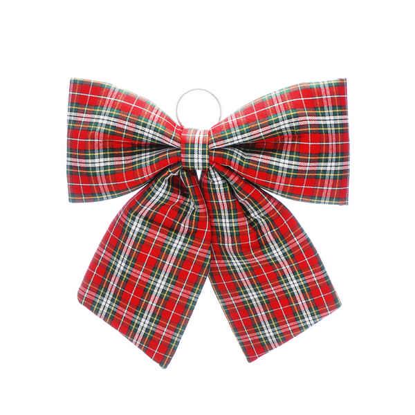 Festive 44cm Large Tartan Fabric Bow Hanging Decoration - Red/Green