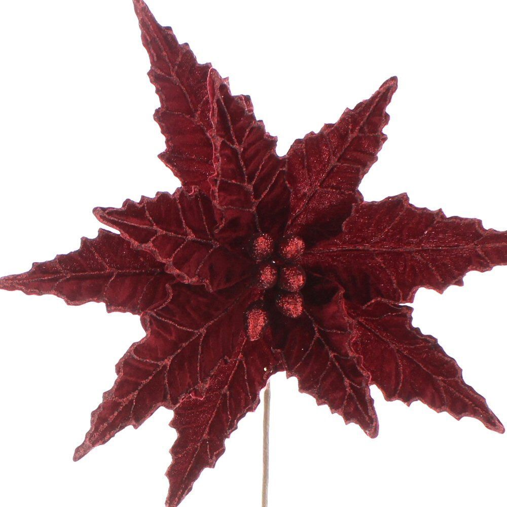 Festive 50cm Burgundy Velvet Artificial Poinsettia Stem