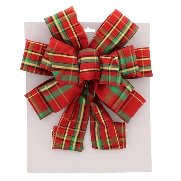 Festive 78cm Large Tartan Fabric Bow Tree Topper - Red/Green