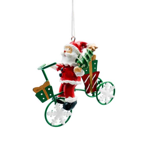 Festive 7cm Santa on Bike Metal Hanging Decoration
