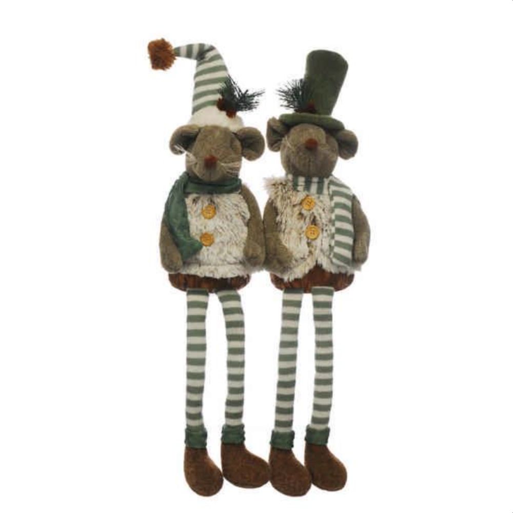 Festive Products 60cm Green Mice in Hats with Dangly Legs Ornament (Choice of 2)