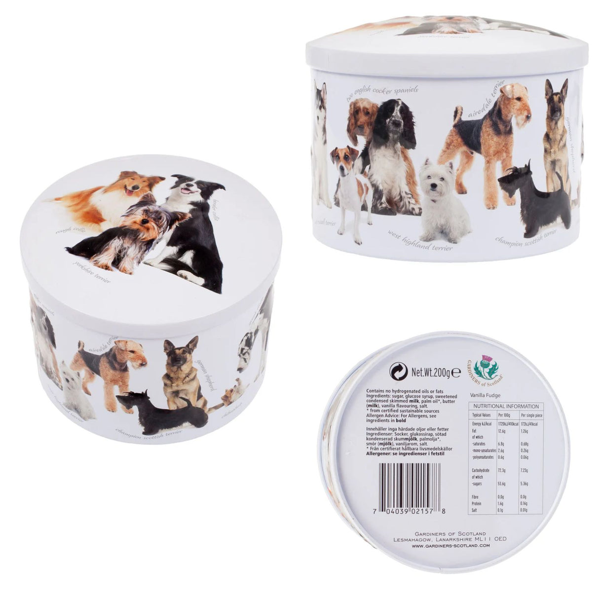 Gardiners of Scotland 200g Dog Tin Filled with Vanilla Fudge
