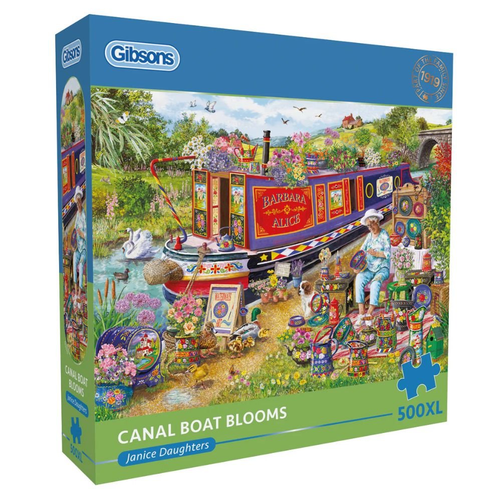 Gibsons Games Canal Boat Blooms 500XL Piece Jigsaw Puzzle - Old Railway Line Garden Centre