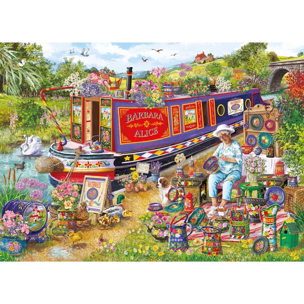 Gibsons Games Canal Boat Blooms 500XL Piece Jigsaw Puzzle - Old Railway Line Garden Centre