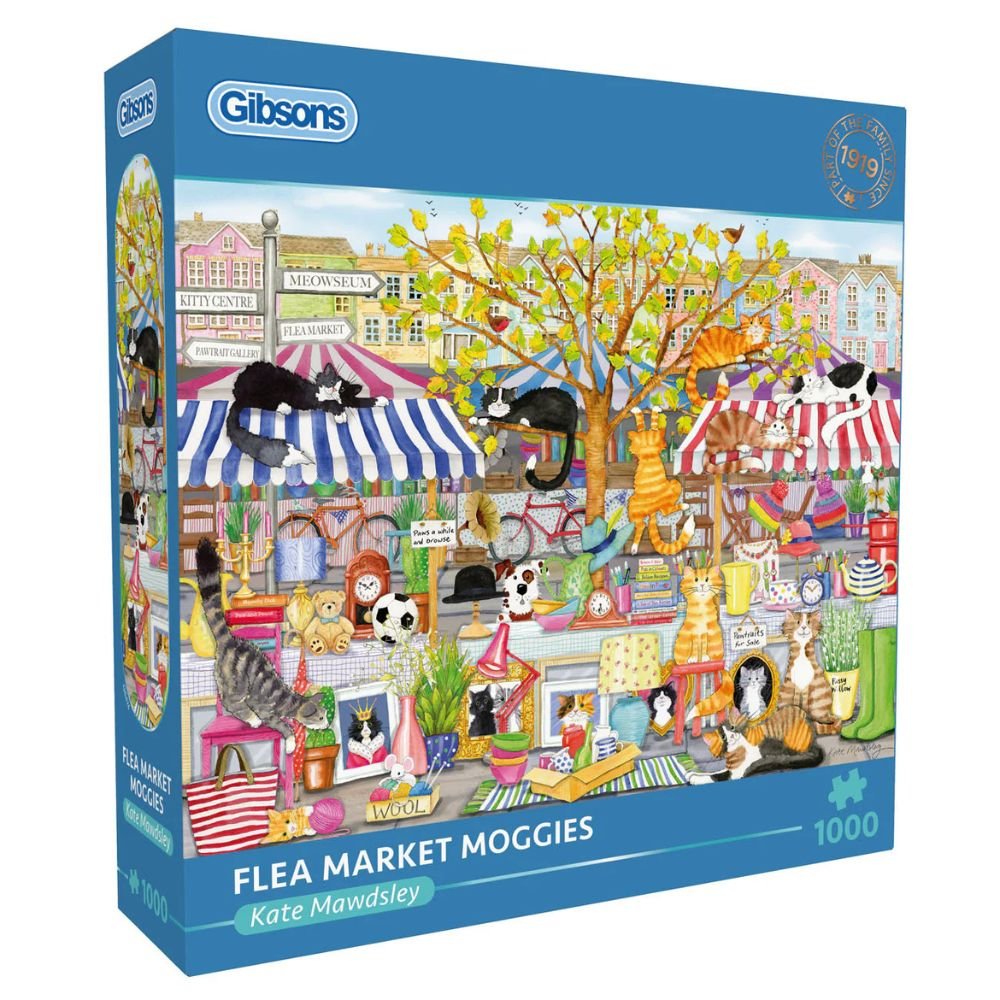 Gibsons Games Flea Market Moggies 1000 Piece Jigsaw Puzzle - Old Railway Line Garden Centre