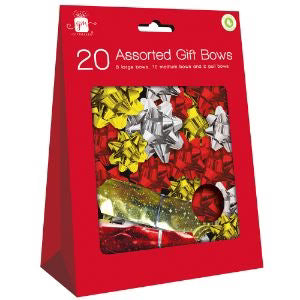 Pack of 20 assorted gift bows with a red box packaging.